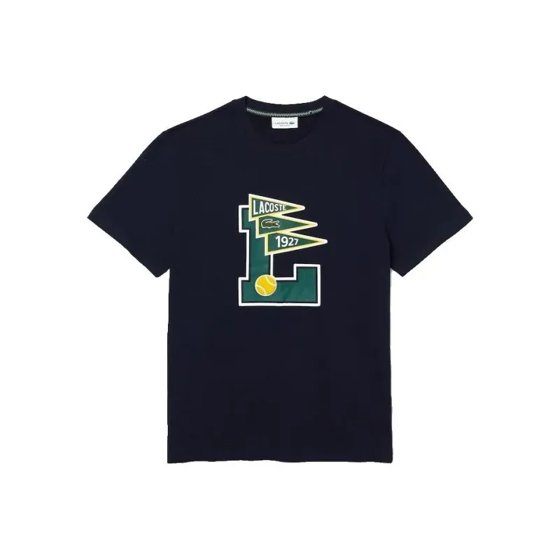 LACOSTE Crew Neck Pennants L Badge Cotton T Shirt T Shirt Men's Marine Blue-0