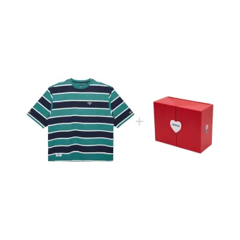 New Era Board Game Pattern Stripes Crew Neck Straight Fit Pullover Short Sleeved T Shirts, Green Unisex