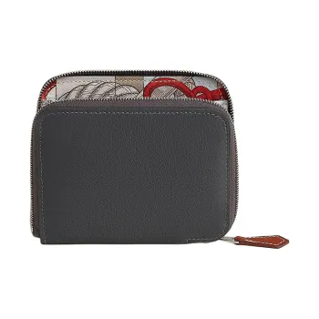 HERMES Silk'In Evercolor & Barenia Calfskin Wallet Regular Women's Slate & Powder & Light Gray