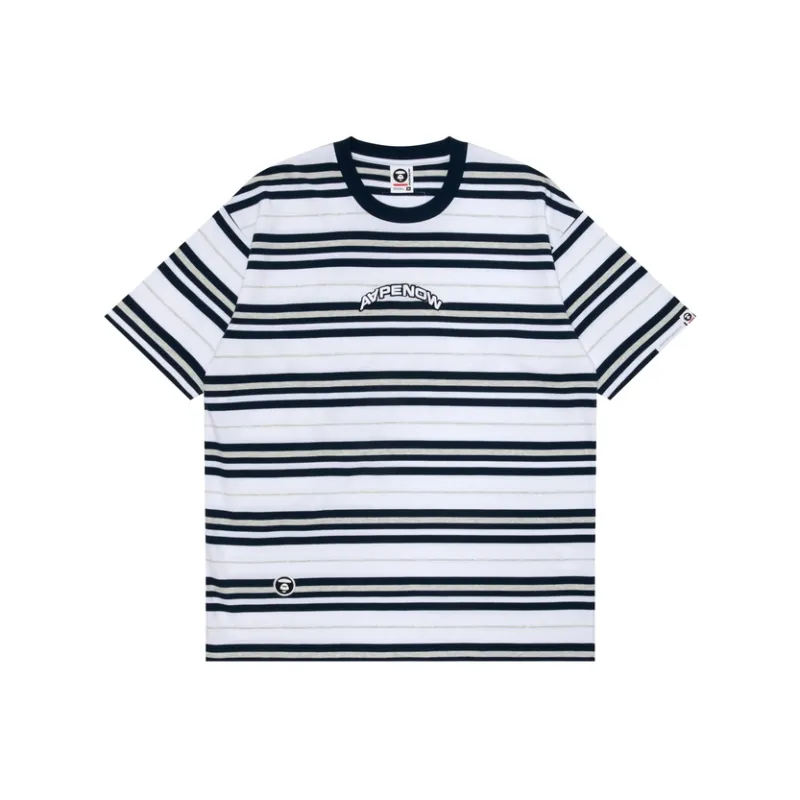 Aape Logo embroidered Striped Cotton T shirt-0