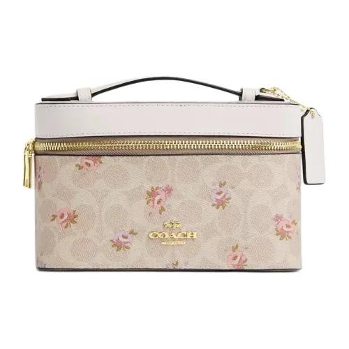 COACH Signature Coated Canvas Handheld Makeup Bag Small Size Women's Pink & White