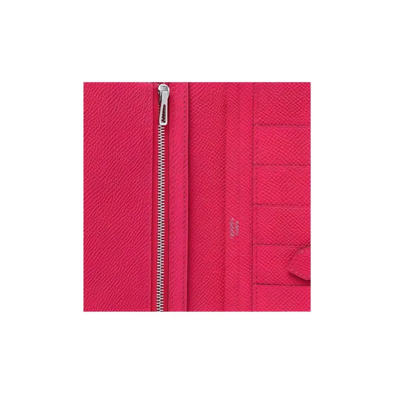 HERMES Bearn Epsom Calfskin Wallet Women's Bright Pink-3