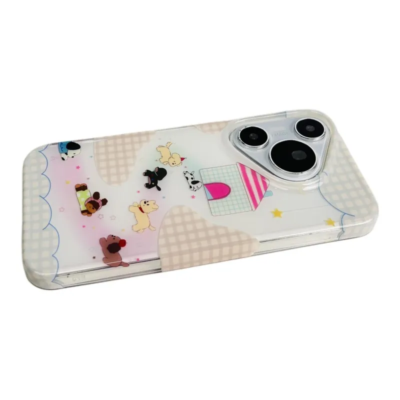 Sopi Acrylic Material Plaid House Home Puppy Phone Cases Compatibility  Huawei Mate 70/60/50 Pro/Pura 70/70 Pro+-3