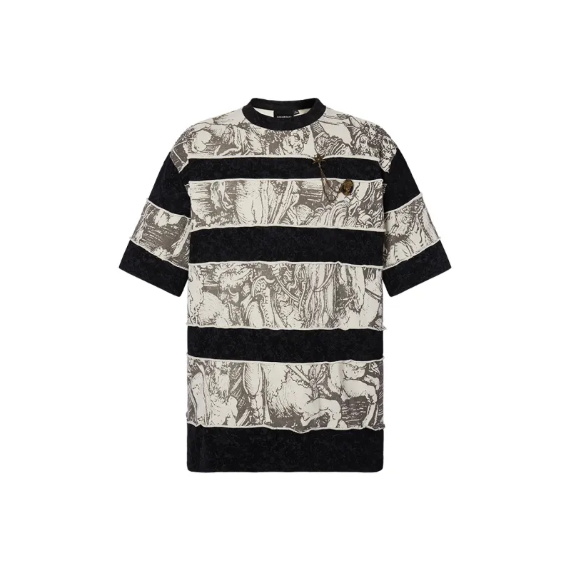 ROCAWEAR T Shirt Unisex Black White Stripes-0