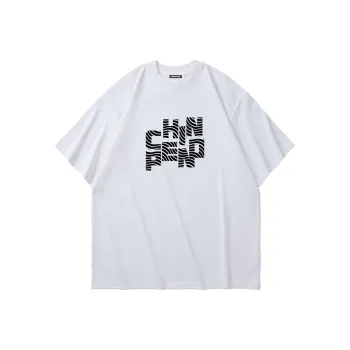 Chinpeno American Letter Print Crew Neck Thin Pullover Breathable Drop Shoulder Short Sleeved T Shirt Unisex
