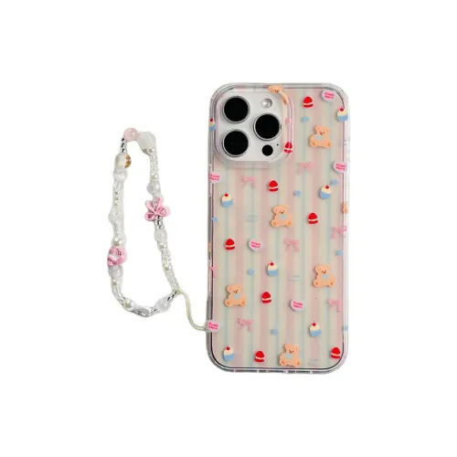 Sopi Acrylic Material Stripes Cake Bear Phone Cases Compatible With IPhone 16/15 Pro Max/Apple 13/14 Pro/Max