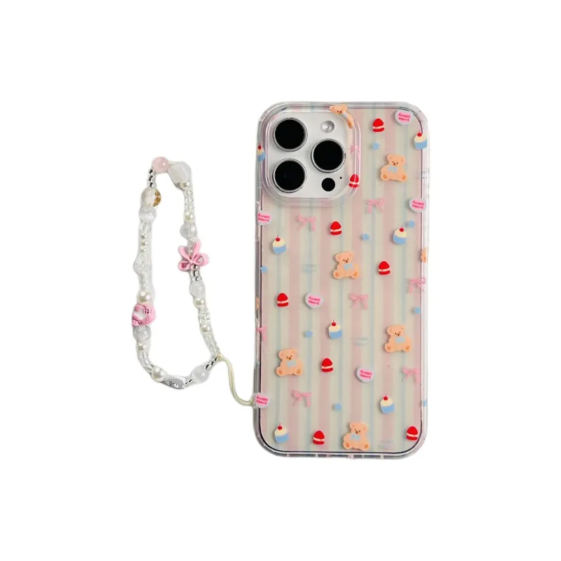 Sopi Acrylic Material Stripes Cake Bear Phone Cases Compatible With IPhone 16/15 Pro Max/Apple 13/14 Pro/Max-0