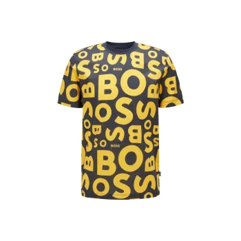 HUGO BOSS SS23 Crew Neck T Shirt In Mercerized Cotton With Seasonal Print T Shirt Men's Black