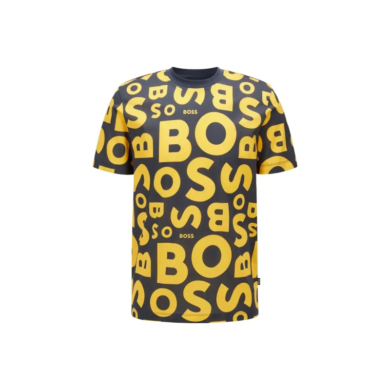 HUGO BOSS SS23 Crew Neck T Shirt In Mercerized Cotton With Seasonal Print T Shirt Men's Black-0