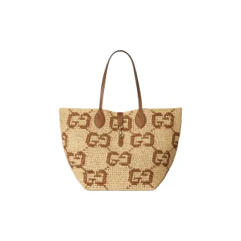 GUCCI Cruise Raffia Tote Bag, Shopping Bag, Handbag, Shoulder Bag Medium Size Women's Brown