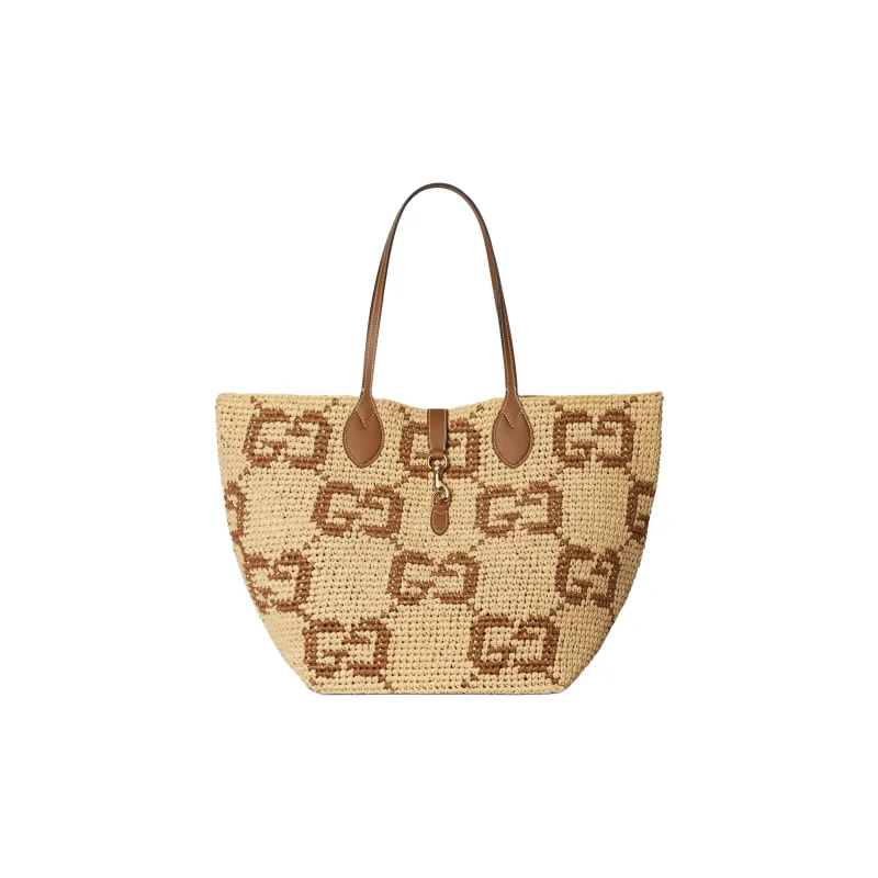 GUCCI Raffia Tote Bag, Shopping Bag, Handbag, Shoulder Bag Medium Size Women's Brown-0