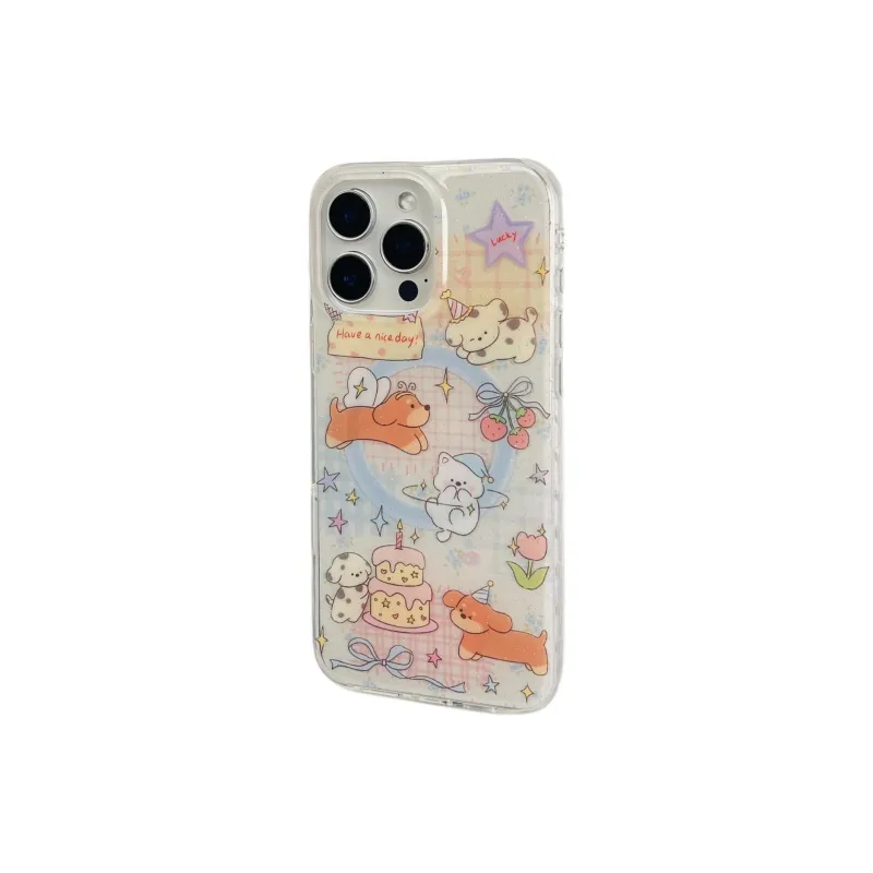 Sopi Acrylic Material Plaid Party Puppy Phone Cases Compatible With IPhone 16/15 Pro Max/Apple 13/14 Pro Max Collection-6