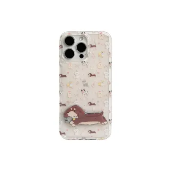 Sopi Acrylic Material Pink Bowknot Stars Puppy Phone Cases Compatible With IPhone 16/15 Pro Max/Apple 13/14 Pro/Max