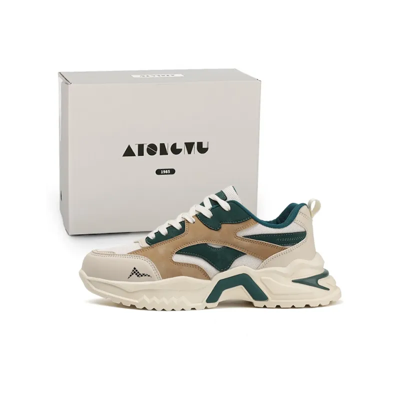 ATONGMU Chunky Sneakers Men Low Top Gray Blue/Beige Black/Beige Green-7