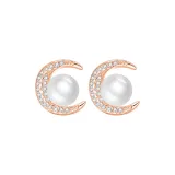 Moon Pearl Stud Earrings (Gold)