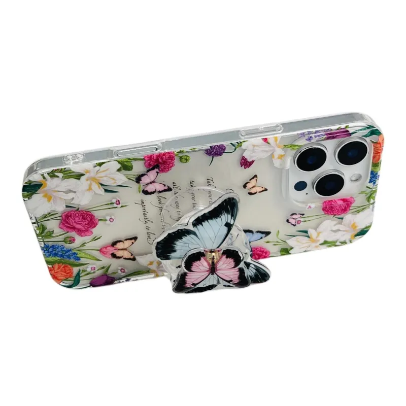 Sopi Acrylic Material Floral Butterfly Edge Trim Phone Cases Compatible With IPhone 16/15 Pro Max/Apple 13/14 Pro/Max-3