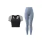 Starburst Black Short-Sleeved+Gray Lake Blue Yoga Pants