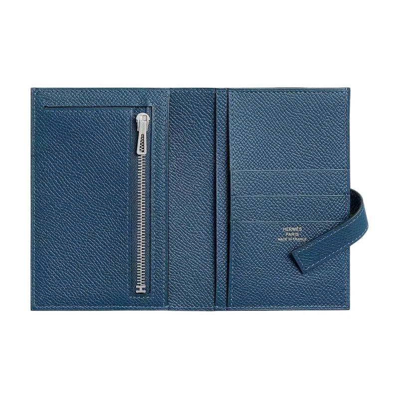 HERMES New H Passant Epsom Calfskin Wallet Unisex S4 Deep Blue Dark Blue-1