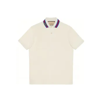 GUCCI Decorated Square Gg Pearl Cotton Polo Shirt T Shirt Men's Ecru