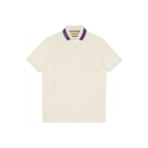 GUCCI Decorated Square Gg Pearl Cotton Polo Shirt T Shirt Men's Ecru