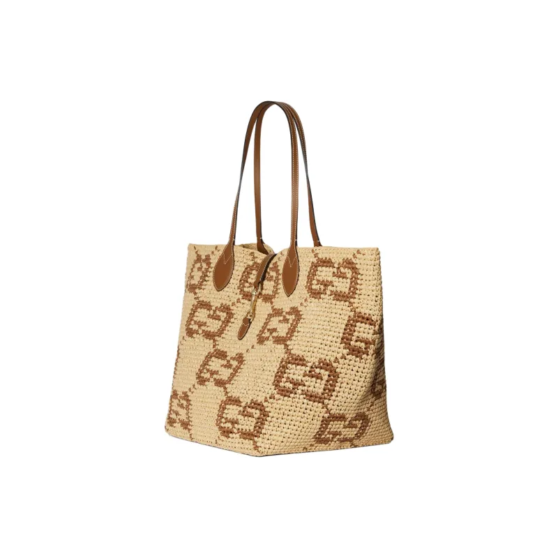 GUCCI Raffia Tote Bag, Shopping Bag, Handbag, Shoulder Bag Medium Size Women's Brown-2