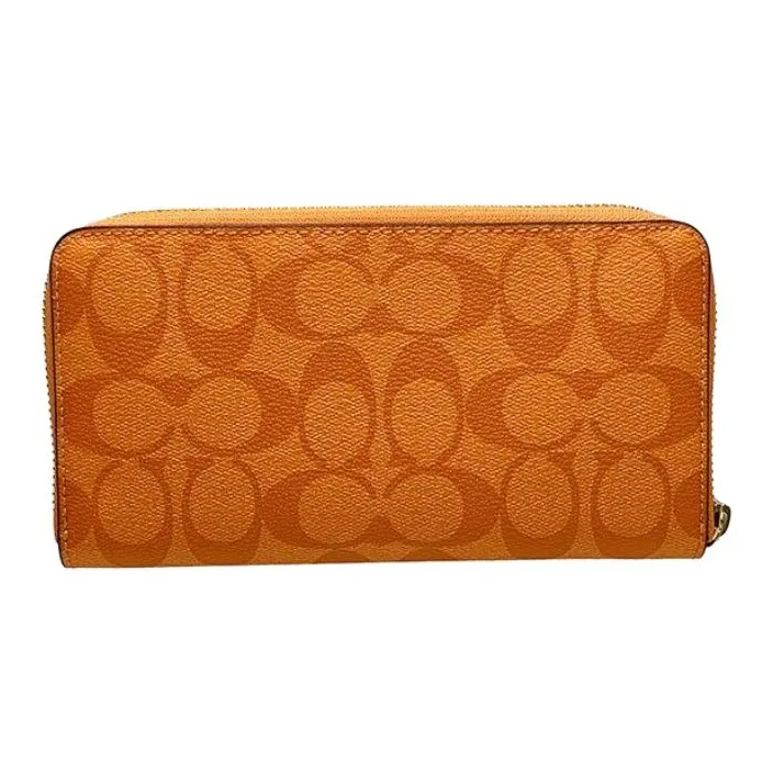 COACH Zip Around Canvas With Leather Wrist Bag Wallet Small Size Women's Light Orange-2