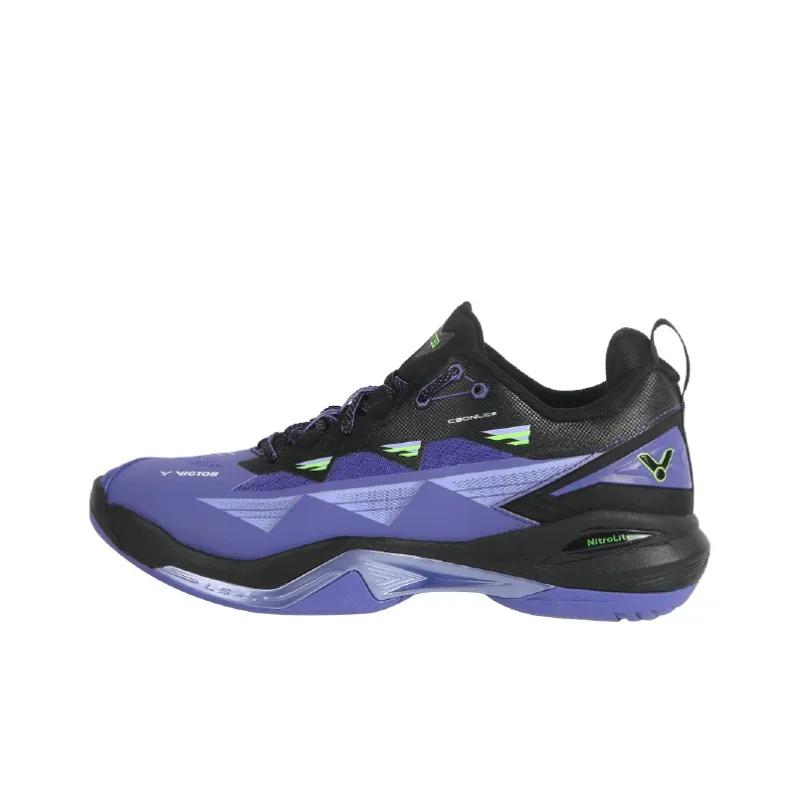 VICTOR Cushioned Slip Resistant Abrasion Resistant Low Top Badminton Shoes Men's Purple Black-0