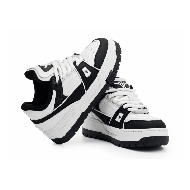 BULLKVIE Anti Slip Wear Resistant Lightweight Breathable Height Increasing Low Top Skateboard Shoes Unisex White Black-1