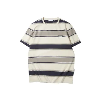 HLA T-Shirts Men Cooling 3A Antibacterial 2A Anti-Mite-Beige Apricot Stripes P2