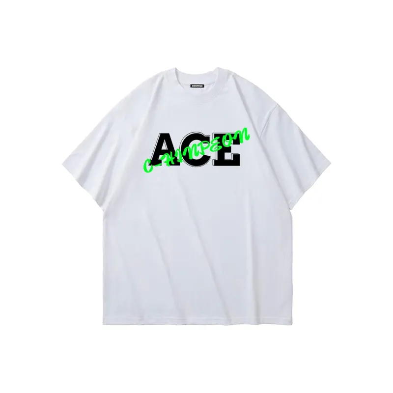 Chinpeno American Casual Letter Print Crew Neck Pullover Breathable Short Sleeved T Shirt Unisex-0