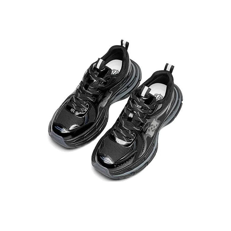 NFL Sneaker Lightweight And Breathable Low Top Chunky Sneakers Men's Black-3