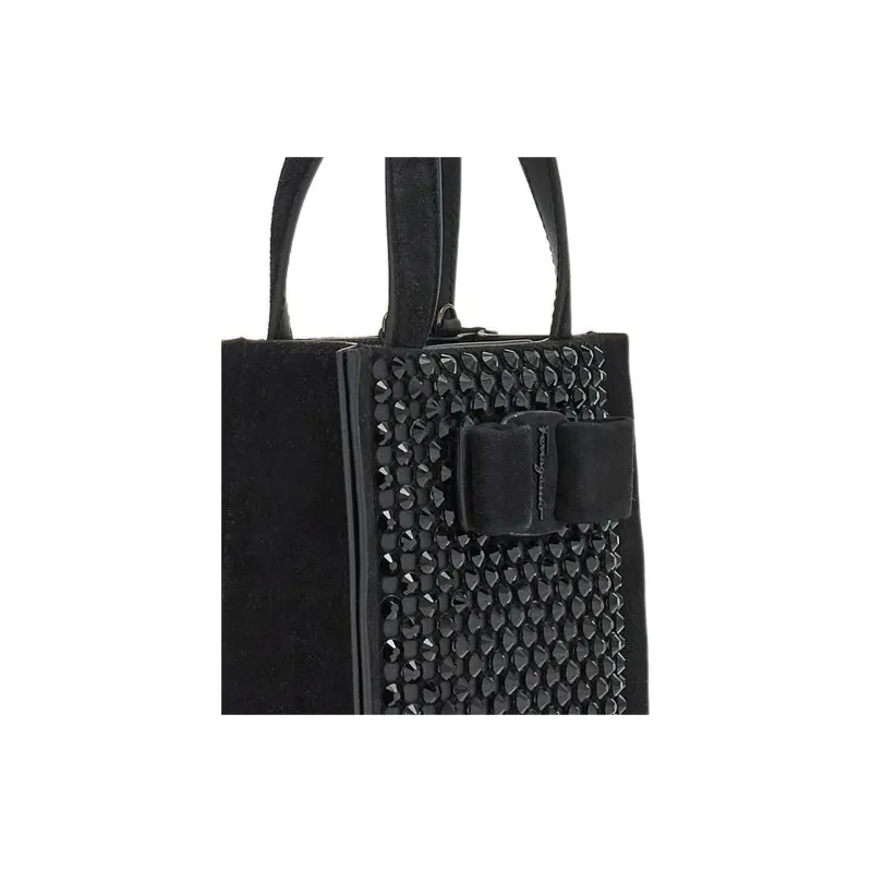 FERRAGAMO Viva Goat Suede Handbag Mini Women's Black-4