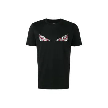 FENDI Red Eye Eyes Print Short Sleeved T Shirt Men's Black