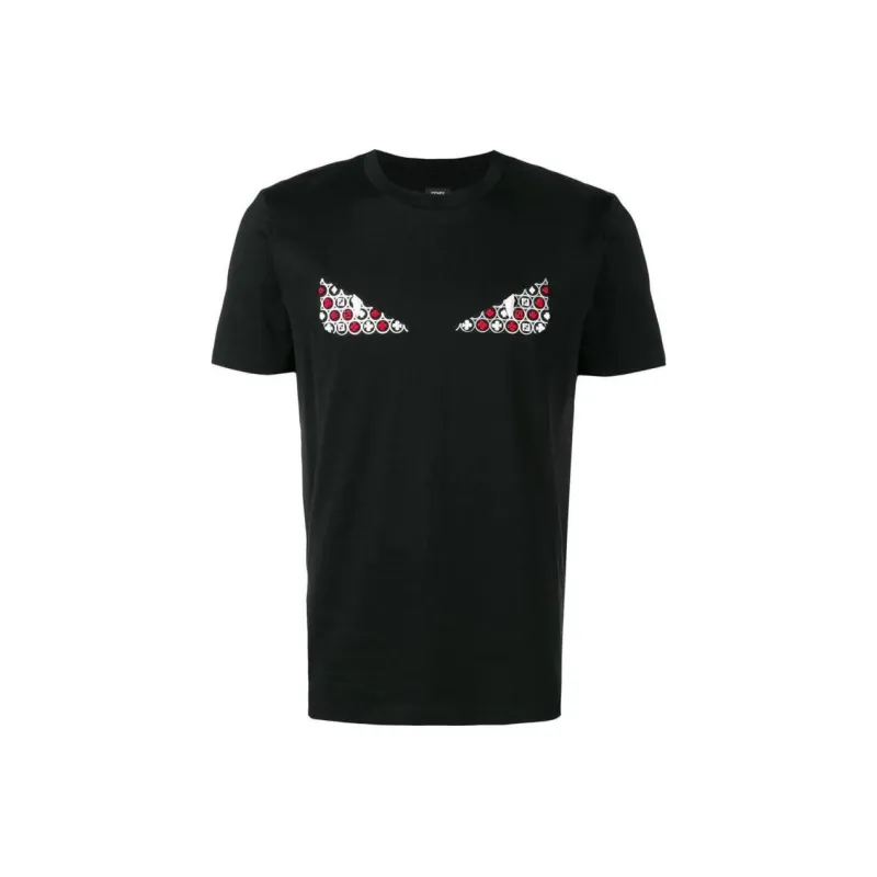 FENDI Red Eye Eyes Print Short Sleeved T Shirt Men's Black-0