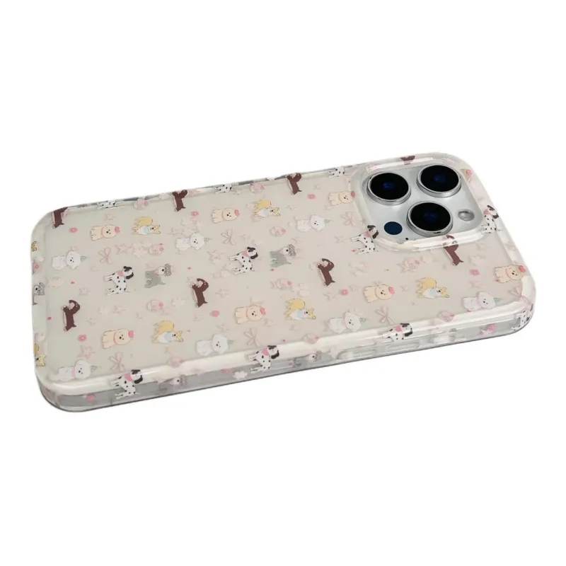 Sopi Acrylic Material Pink Bowknot Stars Puppy Phone Cases Compatible With IPhone 16/15 Pro Max/Apple 13/14 Pro/Max-7