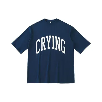 Crying Center Drop Shoulder Sleeve T Shirt Unisex Navy Blue