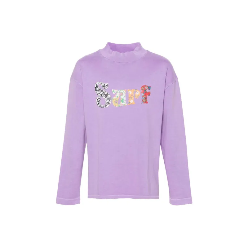 ERL Motif Embroidered Mock Neck T Shirt-0