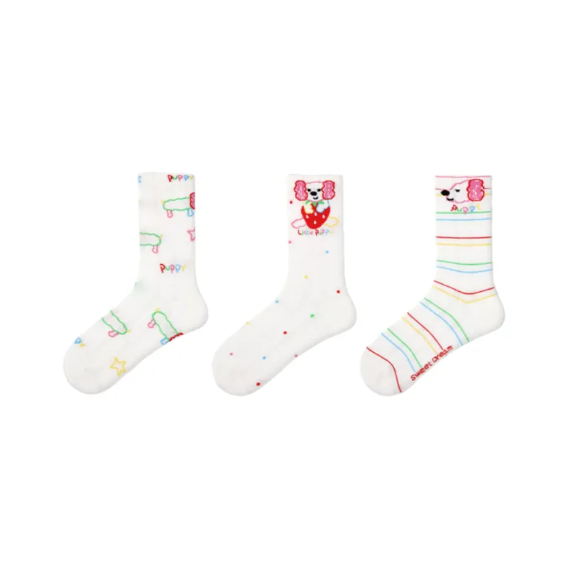 Vine Color Mid Calf Socks Unisex 3 Pack Strawberry Abundance-0