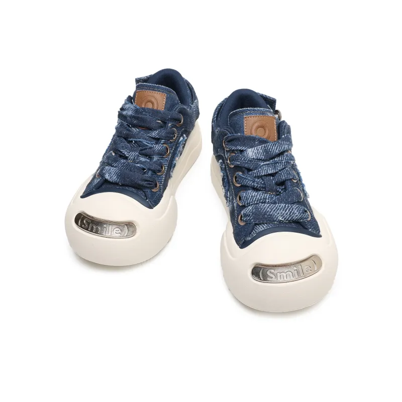 Hong Kong Meng Anti Slip And Wear Resistant Height Increasing Low Top Skateboard Shoes Unisex Denim Blue-2