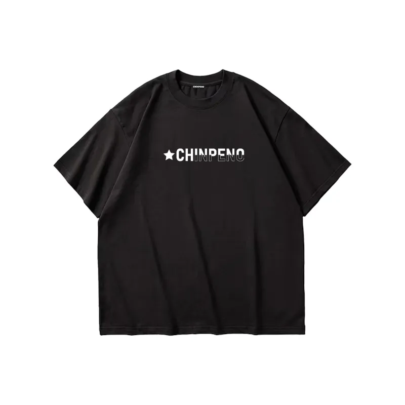 Chinpeno Brand Letter Print American Casual Loose Fit Drop Shoulder Crew Neck Breathable Short Sleeved T Shirt Unisex-4