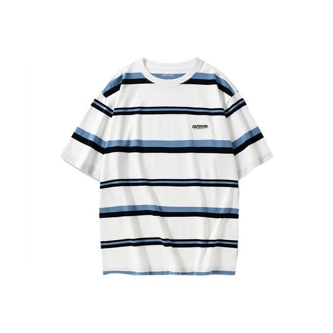 OUTDOOR PRODUCTS T Shirts Unisex White Blue Multicolor Stripes-0
