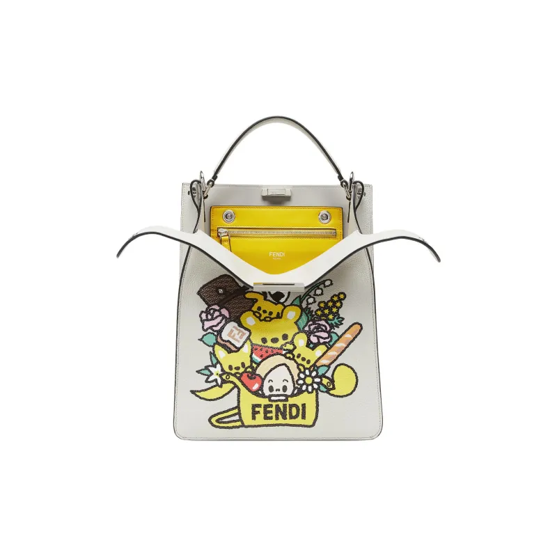 FENDI Peekaboo Calfskin Shoulder Bag Crossbody Bag Handbag Small Size Women's Multicolor-1