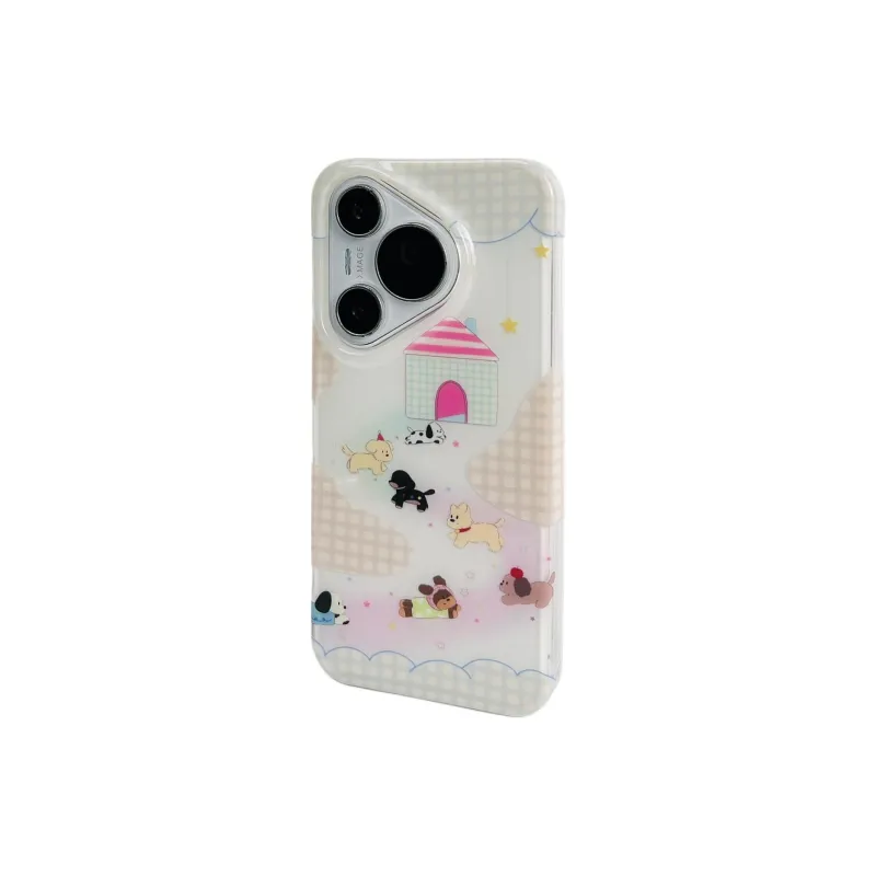 Sopi Acrylic Material Plaid House Home Puppy Phone Cases Compatibility  Huawei Mate 70/60/50 Pro/Pura 70/70 Pro+-2