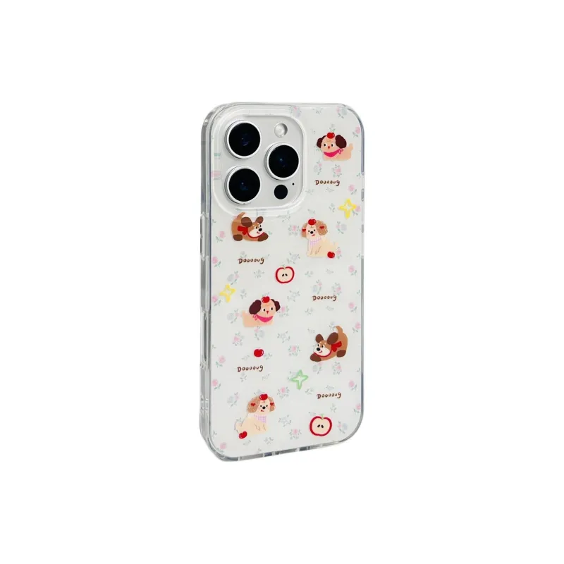 Sopi Acrylic Material Blue Pink Floral Apple Puppy Phone Cases Compatible With IPhone 16/15 Pro Max/Apple 13/14 Pro/Max-1