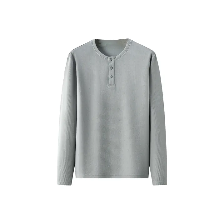 Red Bean Basic Waffle Knit Long Sleeved T Shirt Men's-0