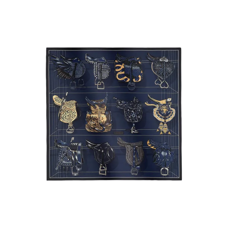 HERMES Silk Scarves Unisex Marine Blue-0