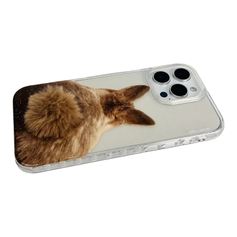 Sopi Acrylic Material Rabbit Back View Plush Tail Phone Cases Compatible With IPhone 16/15 Pro Max/Apple 13/14 Pro/Max-3