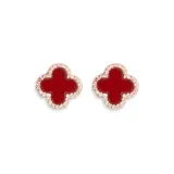 Four-Leaf Clover Stud Earrings-Red