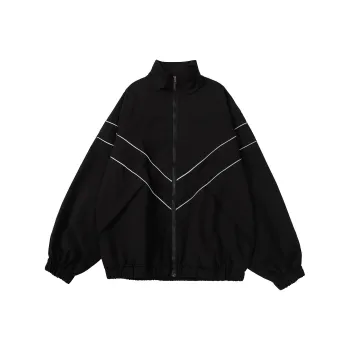 TESTUNG Trendy Line Stand Collar Raglan Loose Fit Zip Up Jackets Coat Men's