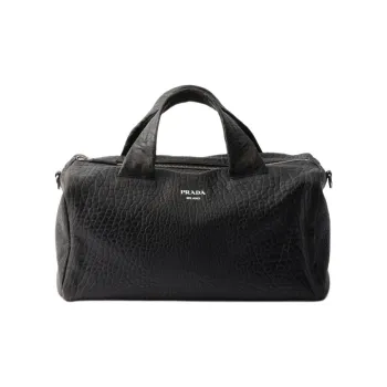 PRADA Lambskin Travel Bag Unisex Black